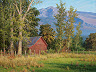 realistic landscape painting with red barn by William Hagerman